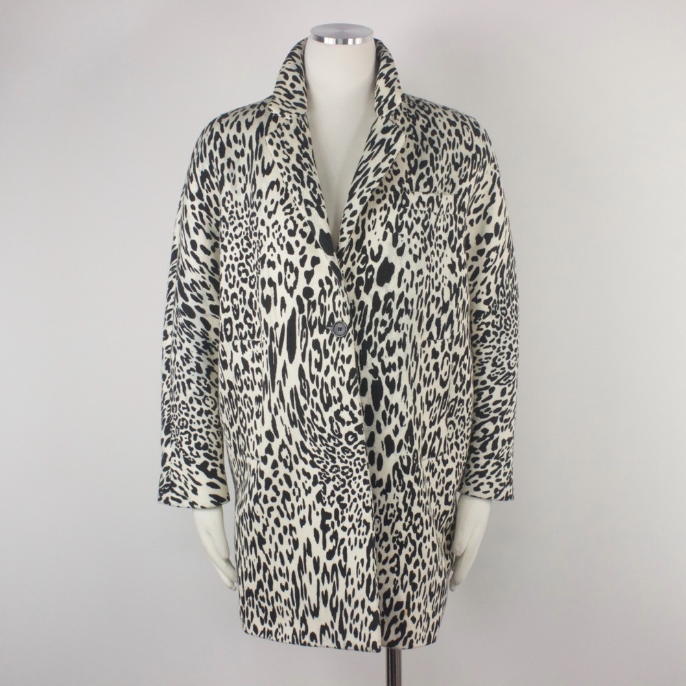 Zara White Leopard Print Oversize Car Coat Black M - Picture 4 of 8